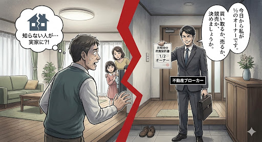 alt="共有名義の不動産において他人が共有持ち分を取得したイメージ図"