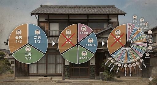 alt="共有名義の不動産における相続人の増加イメージ図"